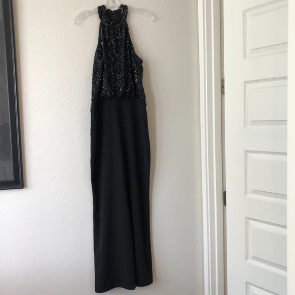 Express Black Sequin Halter Neck Tie Waist Jumpsuit Size L - Picture 5 of 16